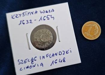 Szeląg inflancki Krystyna, Ryga 1648 (okupacja szwedzka). Srebro