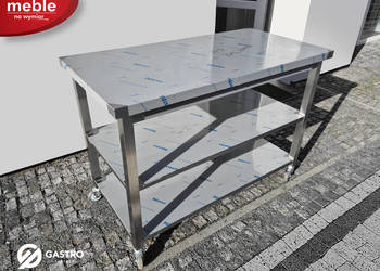 Stół gastronomiczny z 2 półkami spawany na kółkach 1200x600x850 mm