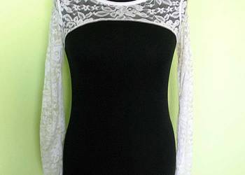 Sukienka - czarna dzianina z białą koronką - 36 S biust 80+ cm