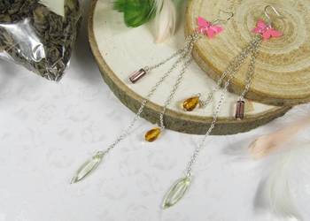 Kolczyki motylki kryształki szkło fioletowy zielony eko handmade