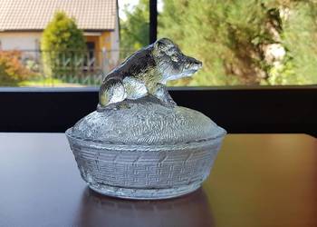 Bomboniera / bombonierka Dzik, Ząbkowice, szkło PRL