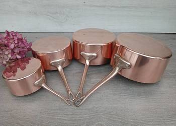 Miedziany garnek miedziane rondle komplet 4szt - sygnowane