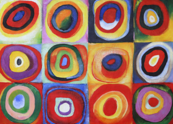 Kolorowy obraz abstrakcja Kwadraty z kołami - W. Kandinsky