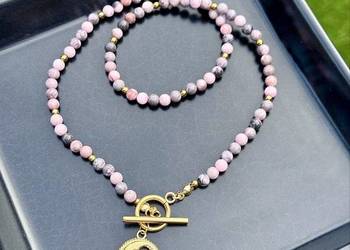 Naszyjnik choker jaspis pink zebra kamień naturalny księżyc słońce moon