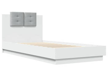 Rama łóżka z wezgłowiem i LED biała 90x200 cm WM-3210031