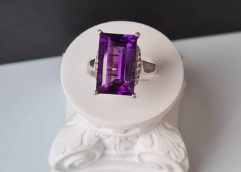 Pierścionek srebro rodowane 925, ametyst afrykański i cyrkony naturalne