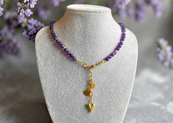 Naszyjnik z kamienia naturalnego kwarc kolor ametyst..