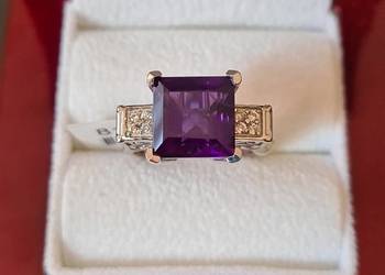 Pierścionek srebro 925 rodowane, ametyst afrykański, cyrkony naturalne