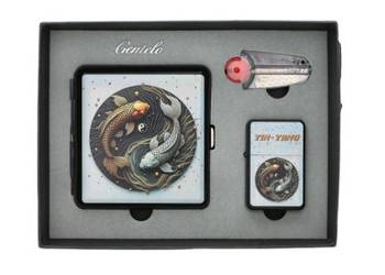 Zestaw Prezentowy Yin Yang Papierośnica + Zapalniczka + Kamienie i Knot