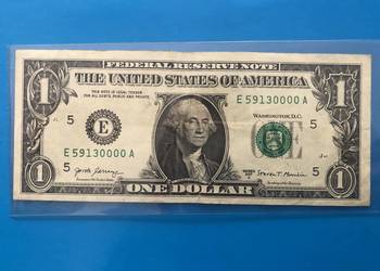 Banknot 1 dollar - ciekawy numer oraz blad w druku
