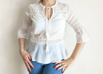 Lekka biała bluzka boho XS 34 bohemian bawełna hippie hipis