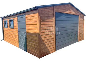 Garaż blaszany 5x5m Brama uchylna drzwi 2x okno drewnopodobny rynny TS880