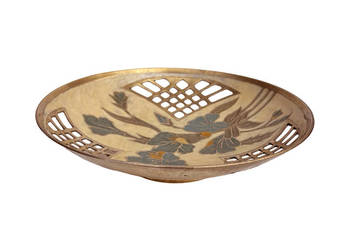 Ręcznie malowana patera mosiężna, Francja, lata 60. Ręcznie malowana patera mosiężna, Francja, lata 60.