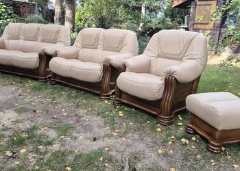Komplet wypoczynkowy Kler  3 2 1 hoker Nowa skóra naturalna