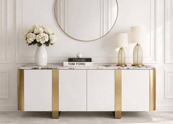 Komoda biała złamana biel na złotych nogach 200x40x85