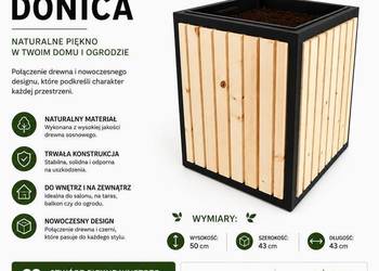 Donica drewniana LOFT 42,5x42,5x50 – ocynk, metal, drewno