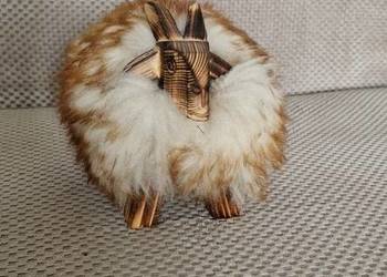 Baran drewniany BARANEK Owieczka Owcza Skóra 20x15cm rękodzieło beżowy podp