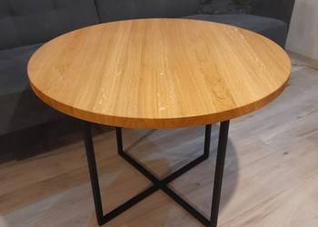Stolik kawowy okrągły dąb lity czarny Fi 70 cm metal