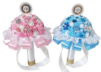 Bukiet na komunię różowy lub niebieski