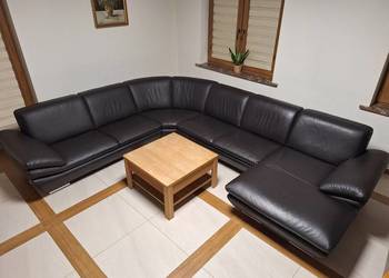 CALIA ITALIA narożnik wypoczynek skóra naturalna ciemny brąz +dębowy stolik