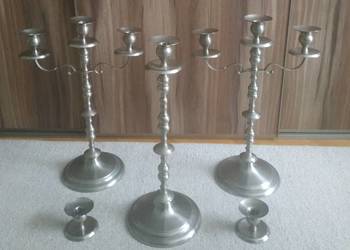 Świecznik metalowy kandelabr vintage retro srebrny duży rozkręcany