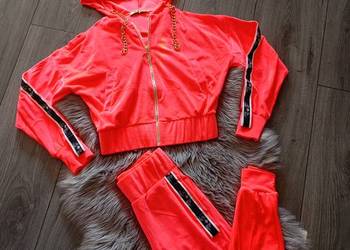 Dres komplet welurowy neon koral
