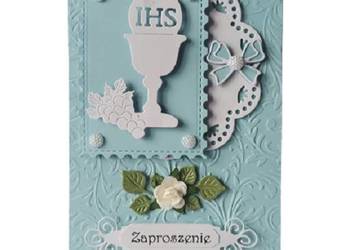 ZAPROSZENIA KOMUNIA CHŁOPIEC KIELICH W RAMCE – SERWETKA B6 BŁĘKIT - BIEL