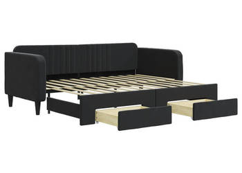 Sofa rozsuwana z szufladami czarna aksamit 90x200 cm WM-3197115