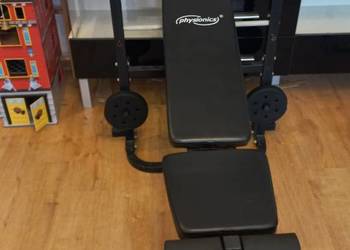 Laweczka, stojak, siłownik do nóg oraz krótka sztanga 20 kg