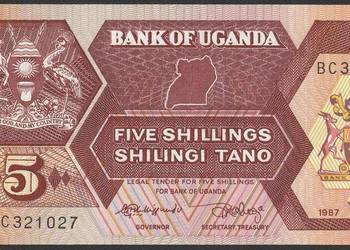 UGANDA 5 SHILLING 1987 - STAN BANKOWY UNC