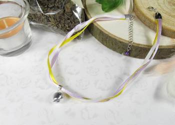 Naszyjnik choker dzwonek wstążka żółty fioletowy biały eko handmade