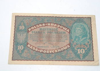 Stary banknot 10 marek Polskich 23 Sierpnia 1919 II ser antyk