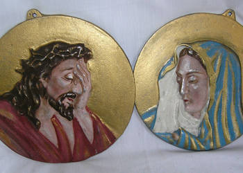 medaliony Matka Boska i Chrystus, podkolorowane vintage_BDvin
