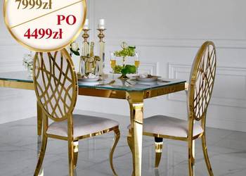 Stół złoty glamour do jadalni z białym blatem 220cm