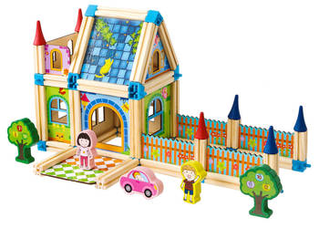 Drewniane klocki konstrukcyjne budowanie domek 6w1 ECOTOYS