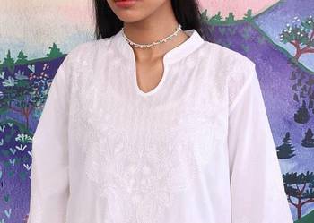 2 Biała tunika bawełniana L 40 haftowana haft ręczny kameez boho hippie