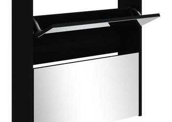 vidaXL Szafka na buty z lustrem i 2 szufladami, czarna,(SKU:342629)