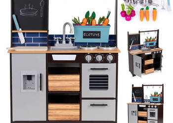 Duża drewniana kuchnia dla dzieci z warzywniakiem i akcesoriami ECOTOYS