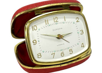 Vintage budzik podróżny EUROPA | lata 60.mechaniczny 4 Jewels | retro desig