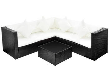 4-cz. zestaw wypoczynkowy do ogrodu poduszki rattan PE czarny WM-42895