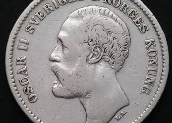 SZWECJA 2 KORONY 1878 - KRÓL OSCAR II - SREBRO