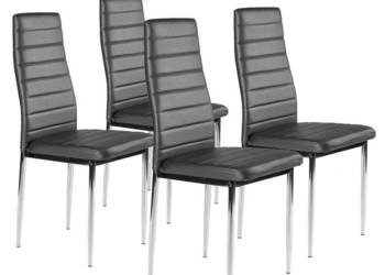 Krzesło z ekoskóry do salonu i jadalni 4szt. chromowane nogi szare
