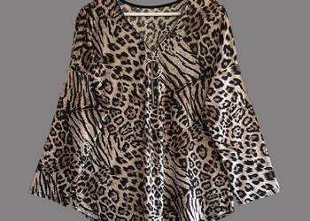 Damska bluzka beżowo-czarny w panterkę z długim rękawem uniwersalny