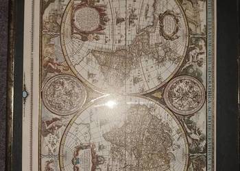 Historyczna mapa świata w ramię zabezpieczona szkłem
