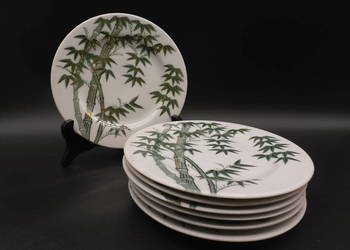 Talerze z motywem zielonego bambusa, wyprodukowane w Japonii, 7szt.