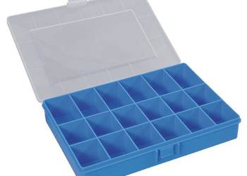 Kasetka asortymentowa, 250x170x46 mm, niebieska polipropylenowa, 18 przegr…