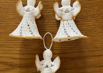 Komplet 3 nowe aniołki na choinkę szydełko rękodzieło złoto handmade