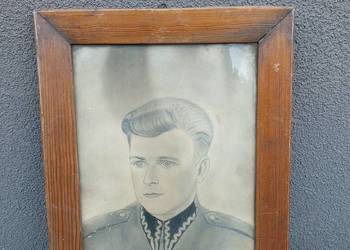 77 Stary obraz portret żołnierza Warszawa 1951r ołówek szkic sygnowany