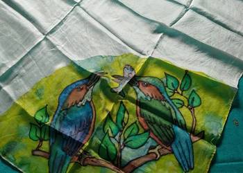 jedwab naturalny85x90cm kolibry malowane