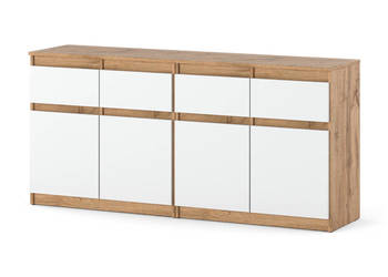 Komoda 160cm Szafka Dąb Wotan Biały Mat Duże 4 Szuflady Nowoczesna Salon